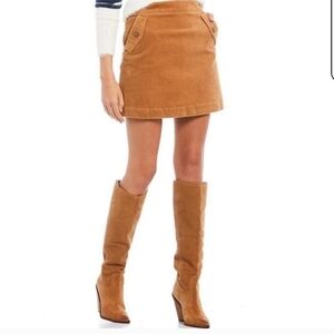 Copper Key Gold Corduroy Mini Skirt With Pockets